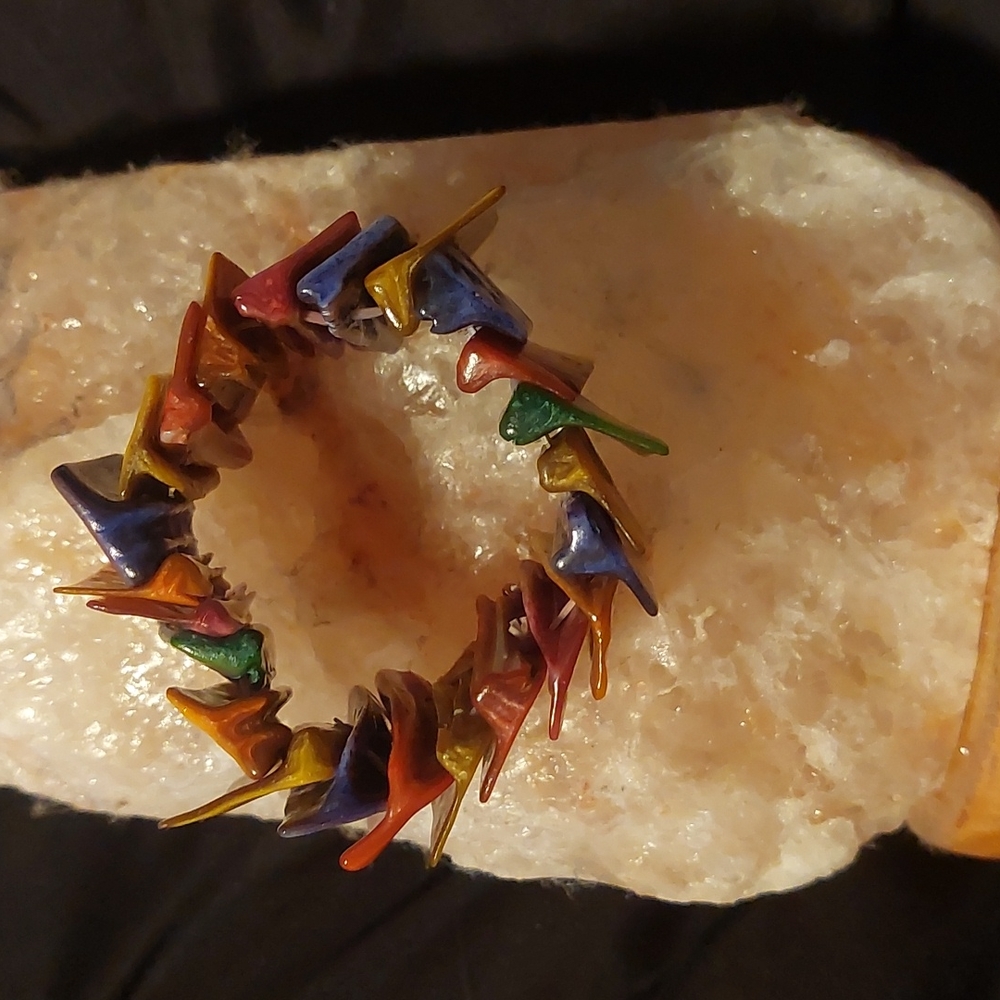 Vintage Handmade Colorful Glass Flat Stones Stretch Bracelet OS EUC